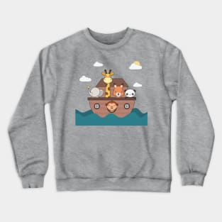 Kawaii Cute Zoo Animals On A Boat Crewneck Sweatshirt